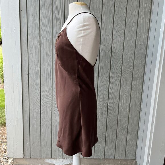 VTG 90s Natori Satin Slip Dress XS/S Leopard Embroidery Crisscross Back - Picture 3 of 9